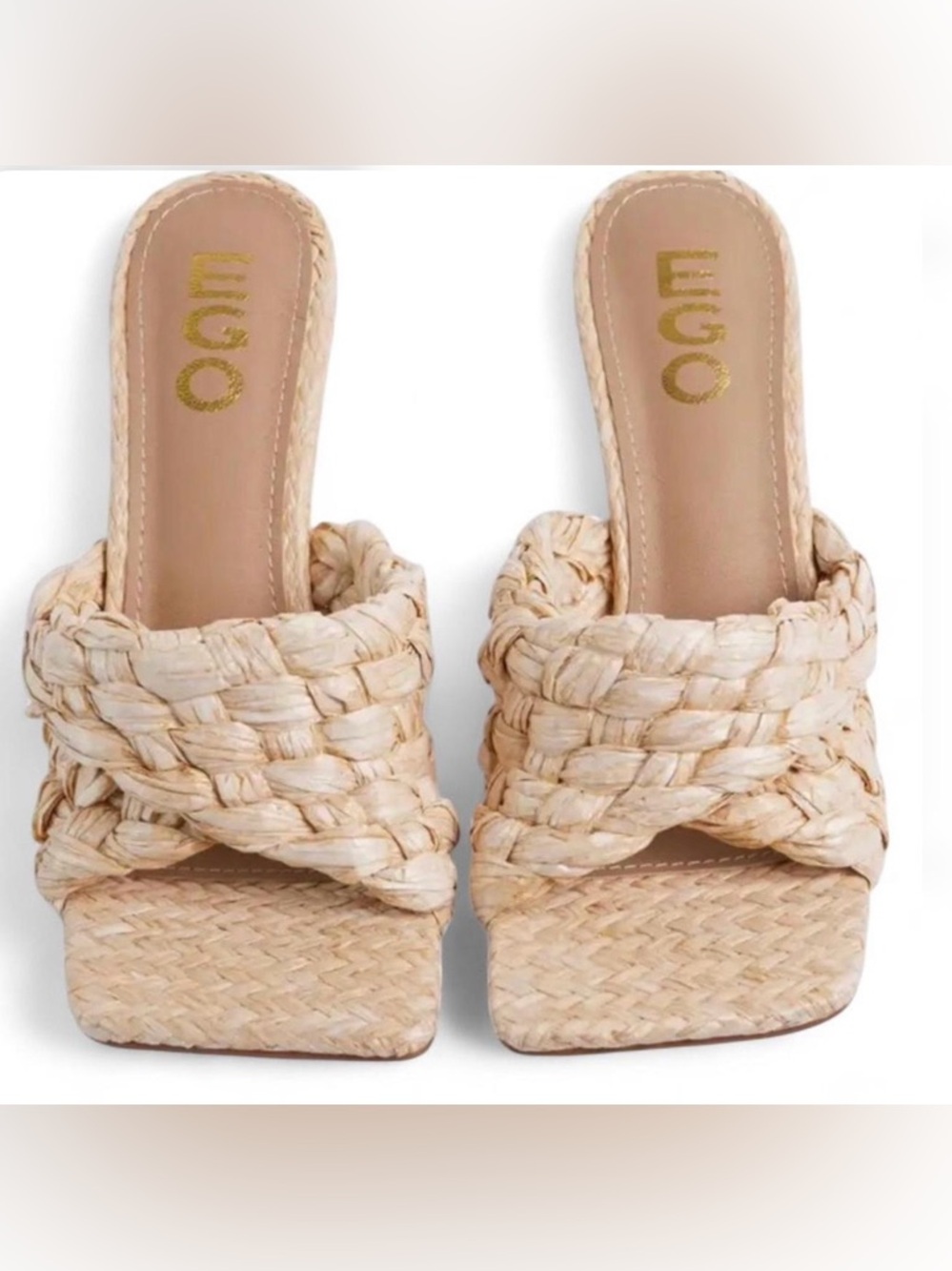 Basket Weave Mule Sandals in Natural color